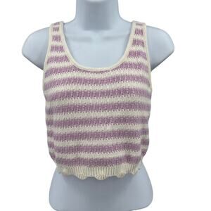 Willow & Wind Knit Crop Top WMNS M Purple White Striped Scalloped Hem Pullover